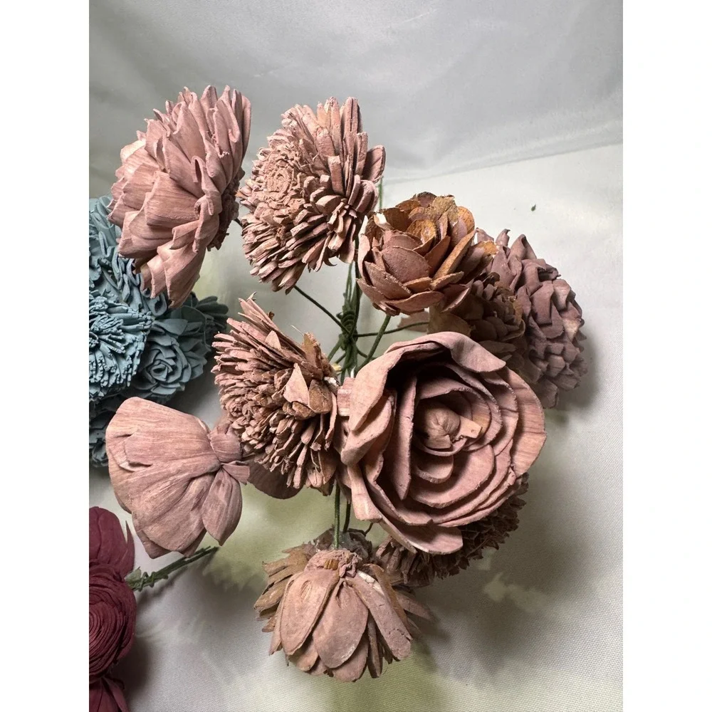 Sola Wood Flower Lot 64pc Assorted Colors Roses Zinnias DIY Wedding Craft Decor